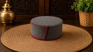 Grey Malana Himachali Topi with Red Border | Traditional Wool Cap for Men