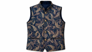 Himachali Paisley Waistcoat for Girls – Navy Blue Traditional Bundi