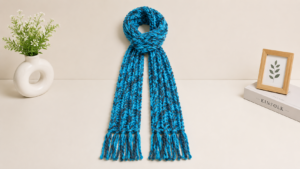 Handmade Blue Woollen Muffler – Chunky Knitted Winter Scarf for Men & Women