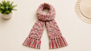 Handmade Red & White Woollen Muffler for Men & Women – Knitted Winter Scarf