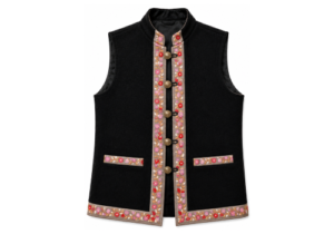 Himachali Waistcoat for Girls – Black Traditional Bundi with Floral Border