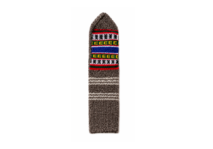 Pahadi woolen socks with dark brown base and multicolour traditional pattern